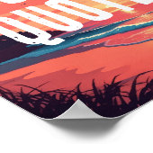 レトロなビーチの夏の夕焼け ポスター (角)