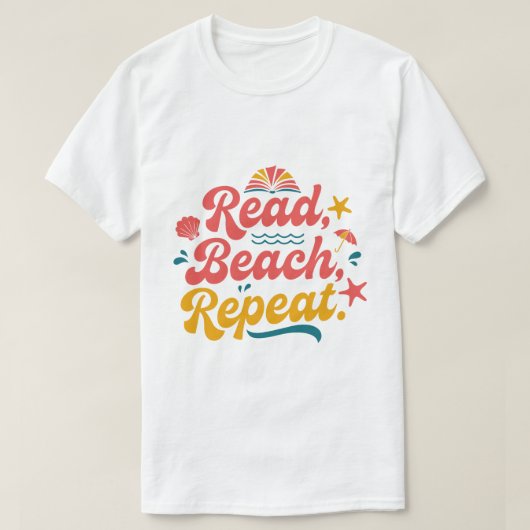 レトロなビーチの読書を楽しむ夏の本好き Tシャツ (デザイン正面)