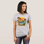 レトロなビーチの雰囲気 サンセット 熱帯 ビーチ Tシャツ (正面フル)
