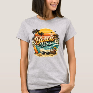 レトロなビーチの雰囲気 サンセット 熱帯 ビーチ Tシャツ
