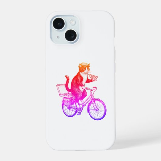 レトロなピザの配達猫  iPhone 15ケース (裏面)