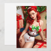 レトロなピナップスタイルのホリデーグリーティングカード シーズンカード (正面/裏面)