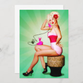 レトロなピンアップパーティーの招待状でおしゃべりしよう 招待状 (正面/裏面)