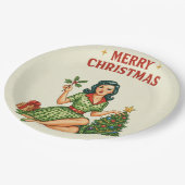 レトロなピンアップ メリークリスマス ホリデー ペーパープレート (アングル)
