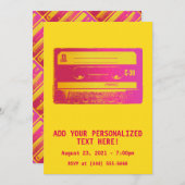レトロなピンクとイエローのカセットテープ 招待状 (正面/裏面)