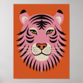 レトロなピンクとオレンジのトラのイラスト ポスター (正面)