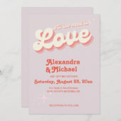 レトロなピンクとオレンジのヴィンテージ結婚式招待状 招待状 (正面/裏面)