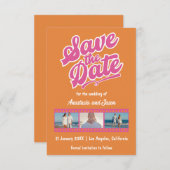 レトロなピンクとオレンジの結婚式のSave the Dateカード セーブザデート (正面/裏面)
