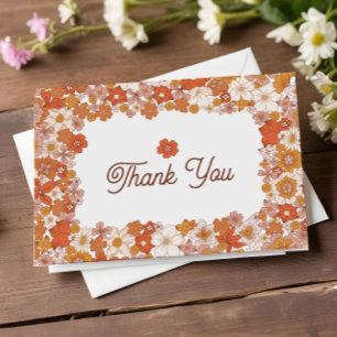レトロなピンクとオレンジの花嫁のシャワー サンキューカード