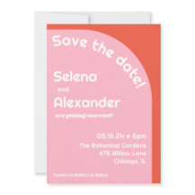 **レトロなピンクとオレンジの鮮やかな色のウェディング**