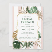 レトロなピンクとグリーンのストライプ パームビーチ ブライダルシャワー 招待状 (正面)