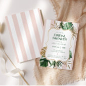 レトロなピンクとグリーンのストライプ パームビーチ ブライダルシャワー 招待状