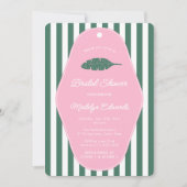 レトロなピンクとグリーンのバナナの葉のブライズシャワー 招待状 (正面)