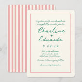 レトロなピンクとグリーンの手書きウェディング 招待状 (正面/裏面)