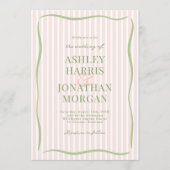 レトロなピンクとセージのストライプ ウェディング 招待状 (正面)