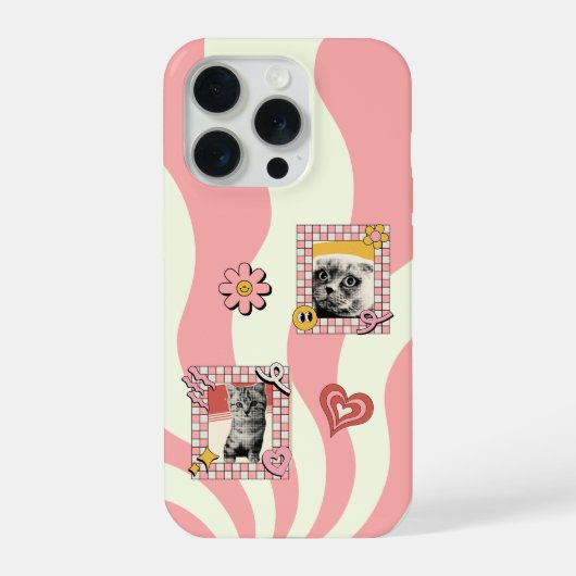 レトロなピンクとノスタルジックな猫フレーム iPhoneケース (裏面)