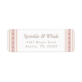 レトロなピンクとブラウンのハートストライプ ベーカリー ラベル