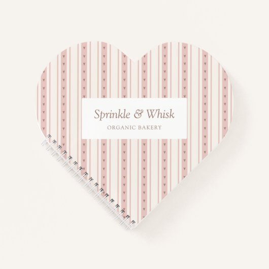 レトロなピンクとブラウンのハートストライプ bakery ノートブック (正面)