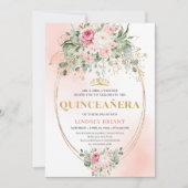 レトロなピンクとローズゴールドのQuinceañera招待状 招待状 (正面)