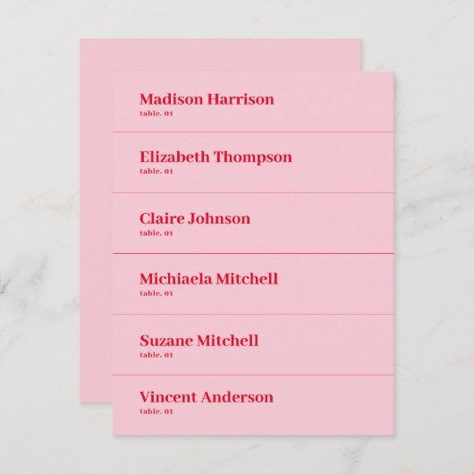 レトロなピンクと赤のウェディングプレイスカードDIY 招待状 (正面/裏面)