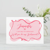 レトロなピンクと赤のウェーブ柄 ブライズメイド プランカード 招待状 (スタンド正面)