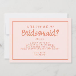 レトロなピンクと赤の手書きのブライズメイド提案カード イン 招待状