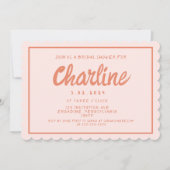 レトロなピンクと赤の手書き文字のウェディングシャワー招待状 招待状 (正面)