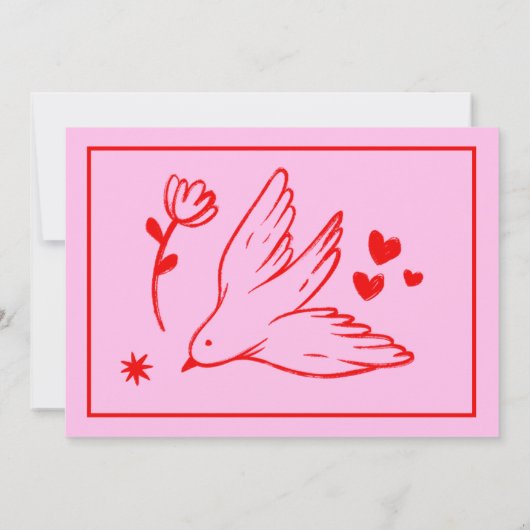 レトロなピンクと赤の手書き結婚式 Save the Date セーブザデート (裏面)