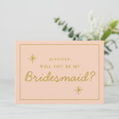 レトロなピンクと赤の手書き花嫁の伴娘へのお願い 招待状 (スタンド正面)