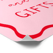 レトロなピンクと赤の波線のカードとギフトのサイン ポスター (角)