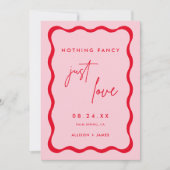 レトロなピンクと赤の私たちだけの結婚式  隠し結婚式の披露宴 招待状 (正面)