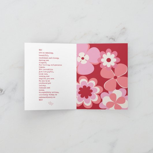 レトロなピンクと赤の「ガレンタインになって！」グリーティングカード カード (内部)