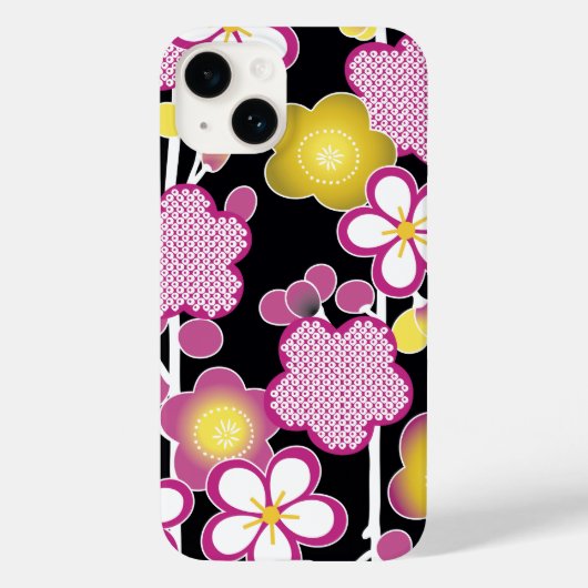 レトロなピンクと黄色の花のフラワーパターン Case-Mate iPhoneケース (裏面)