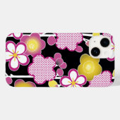 レトロなピンクと黄色の花のフラワーパターン Case-Mate iPhoneケース (裏面 (横))