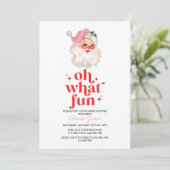 レトロなピンクのサンタ なんて楽しいの ベイビーシャワー 招待状 (スタンド正面)