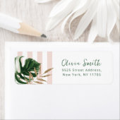 レトロなピンクのストライプのトロピカルな返送先ラベル ラベル (インサイチュ)