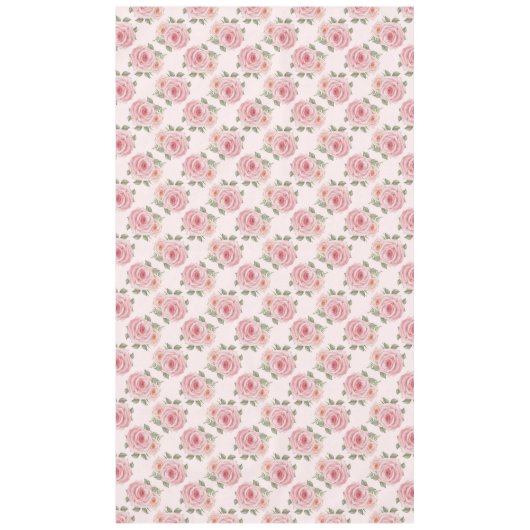 レトロなピンクのバラのガーデンコテージの花模様 テーブルクロス (正面)