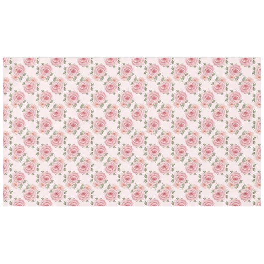 レトロなピンクのバラのガーデンコテージの花模様 テーブルクロス (正面(横))