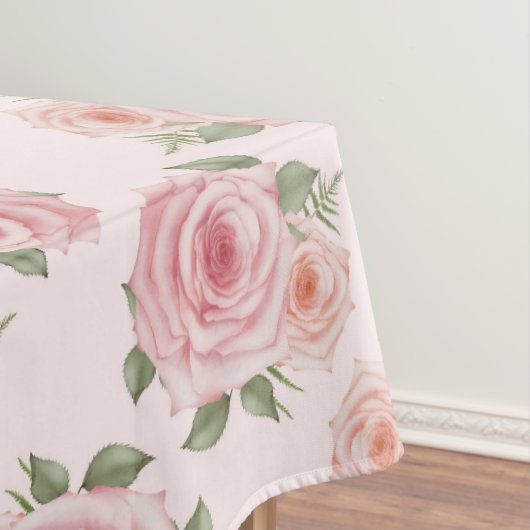 レトロなピンクのバラのガーデンコテージの花模様 テーブルクロス (インサイチュ)