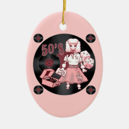 レトロなピンクのプードル セラミックオーナメント