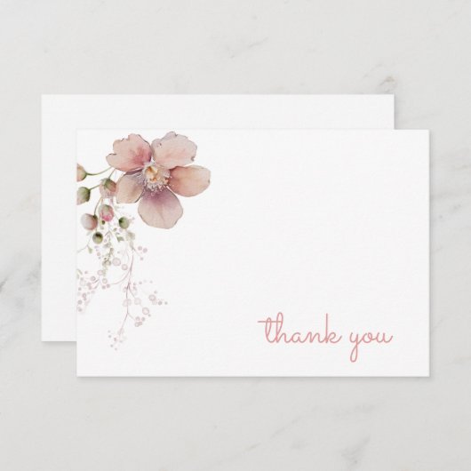レトロなピンクの感謝の気持ちを伝える花のメモカード サンキューカード (正面/裏面)