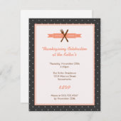 レトロなピンクの水玉模様がフレームになったホステスのディナーパーティー 招待状 (正面/裏面)