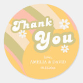 レトロなピンクの虹のサンキューシール ダイジー ラウンドシール (正面)