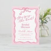 レトロなピンクの蝶結び 彼女は結婚する ブライダルシャワー 招待状 (スタンド正面)