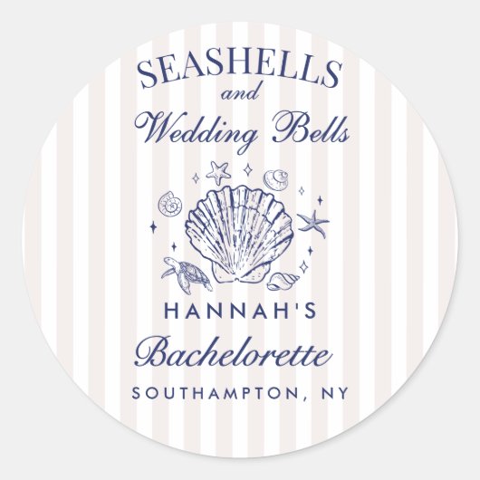 レトロなピンクの貝殻とウェディングベル バチェロレッテ ラウンドシール (正面)