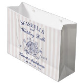 レトロなピンクの貝殻とウェディングベル バチェロレッテ ラージペーパーバッグ (正面アングル)