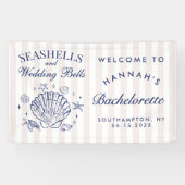 レトロなピンクの貝殻とウェディングベル バチェロレッテ 横断幕 (横)