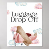 レトロなピンクの飛行機 ラゲッジ ドロップ オフ パーティー サイン (正面)