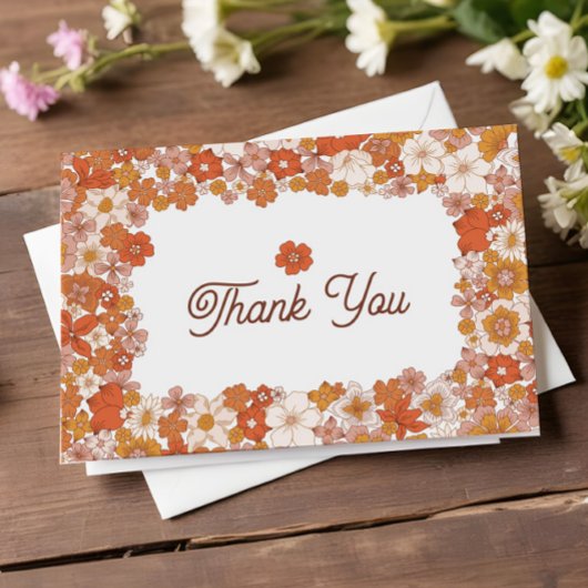 レトロなピンクオレンジのウェディングシャワー サンキューカード