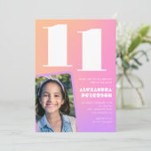 レトロなピンクオレンジの11歳の誕生日招待状 招待状 (スタンド正面)